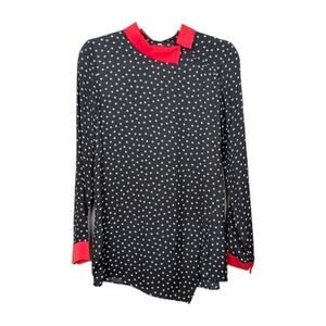 COP COPINE Black White Polka Dot Chemise Red Contrast Collar Women's 36 / US Sm